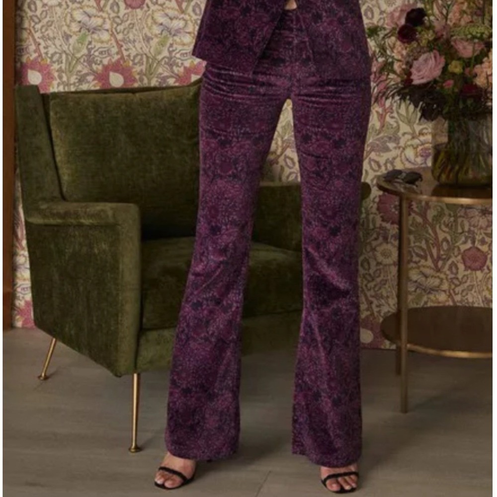 Morris & Co Paige Womens Lou Lou Velvet Flare Pants 28 Purple Floral Whimsigoth